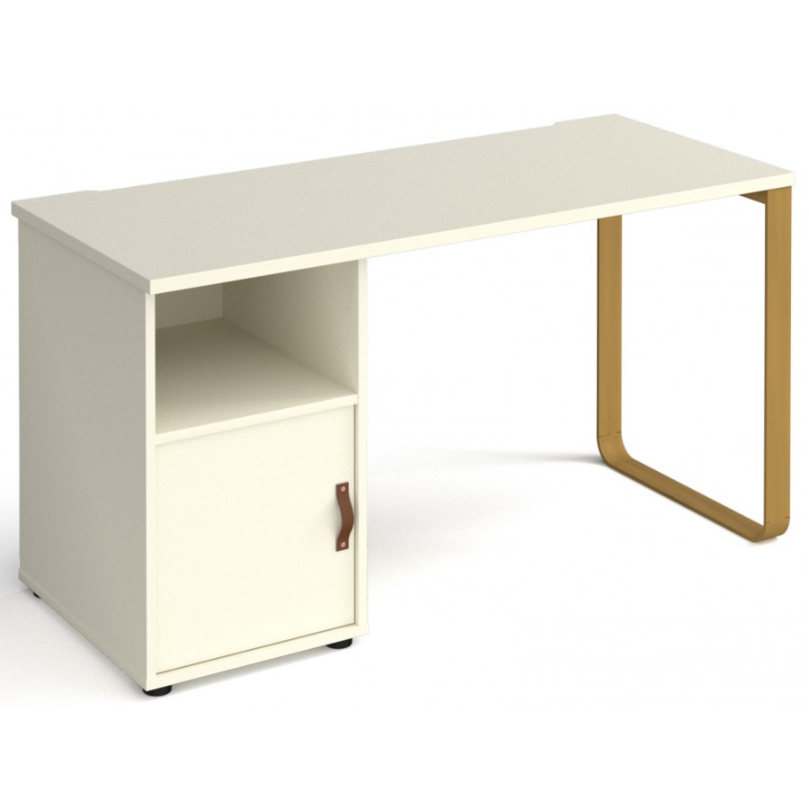 Cairo Straight Desk with Brass Leg and Integrated Cupboard